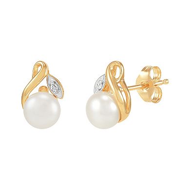 10K Yellow Gold Cultured Freshwater Pearl and Diamond Accent Earrings