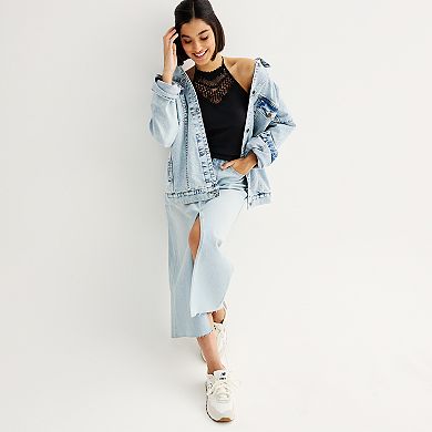 Juniors' SO® Crochet High Neck Halter Top