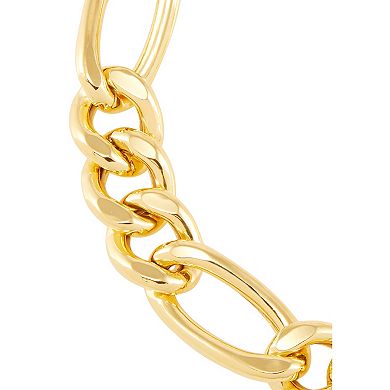 Men's 18k Gold Over Silver Hollow Figaro Chain Bracelet