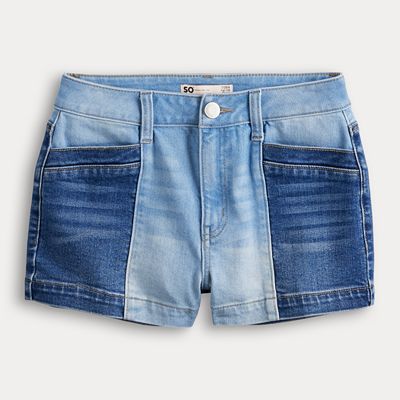 Juniors SO High Rise Shortie Seamed Jean Shorts