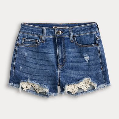 Juniors' SO® High-Rise Shortie Crochet Pocket Jean Shorts