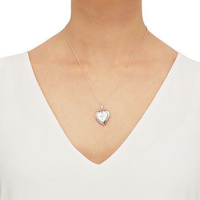 Sterling Silver Mother-of-Pearl Cross Embossed Heart Locket Pendant Necklace
