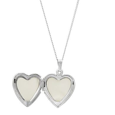 Sterling Silver Mother-of-Pearl Cross Embossed Heart Locket Pendant Necklace