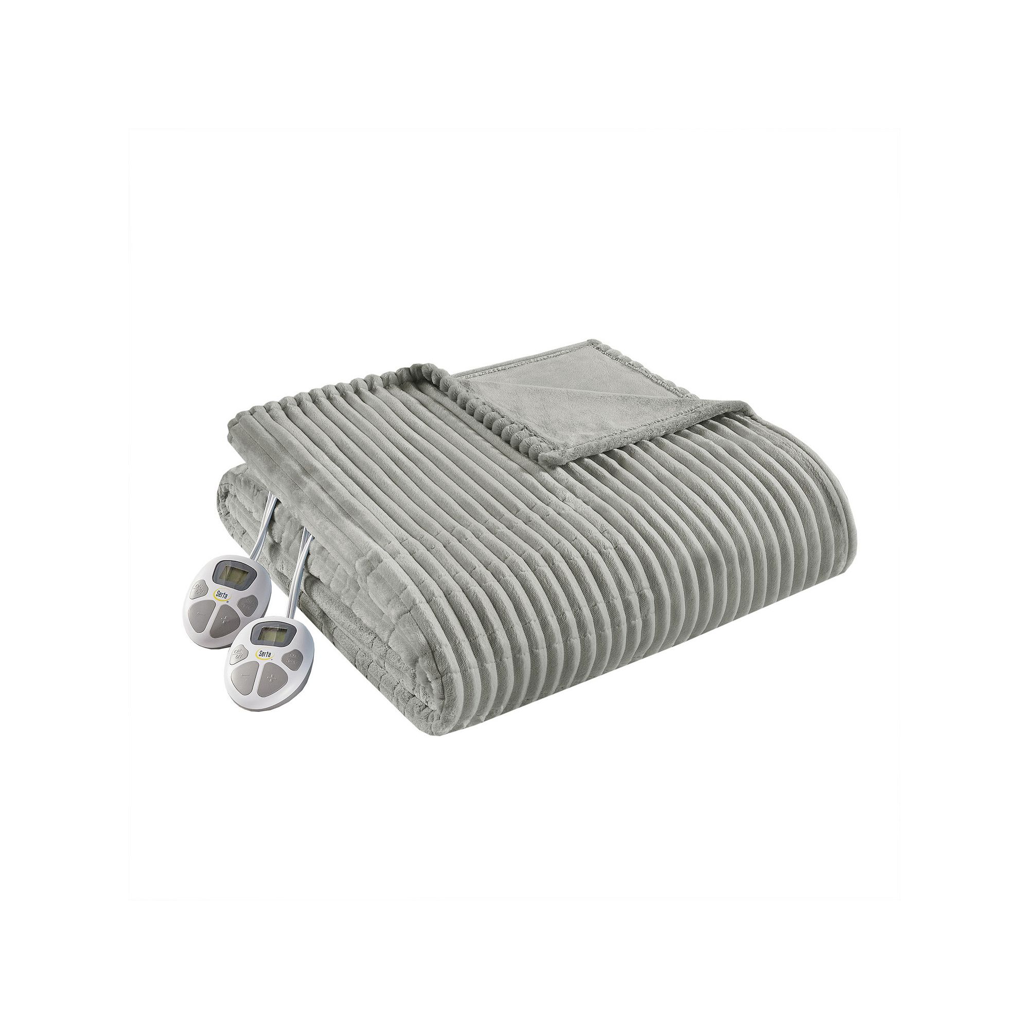 Serta Corded Plush Electric Heated Blanket, Gray