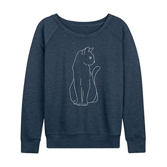 Women's White Cat Outline French Terry Long Sleeve Tee