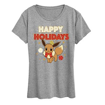 Women's Pokemon Happy Holidays Evee Tee