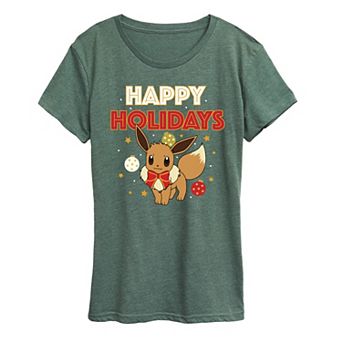 Women's Pokemon Happy Holidays Evee Tee