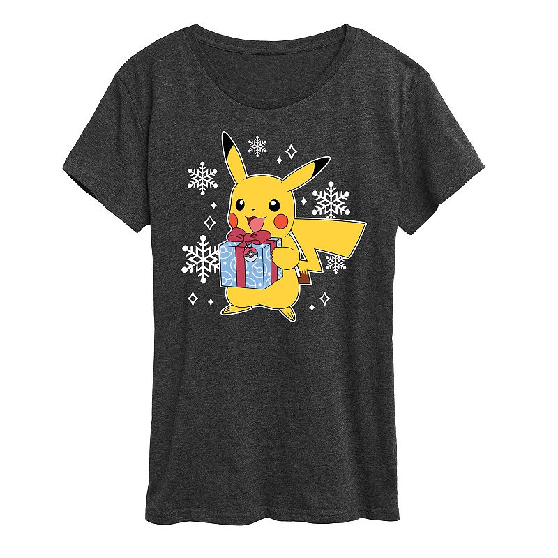 Women’s Pokemon Pika Presents Tee, Girl’s, Size: Small, Heather Grey