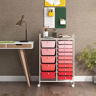 15-Drawer Utility Rolling Organizer Cart Multi-Use Storage