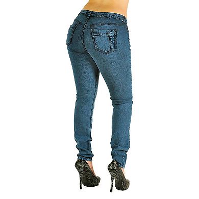 Women's Curvy Fit Acid-Washed Denim Midrise Skinny Jeans