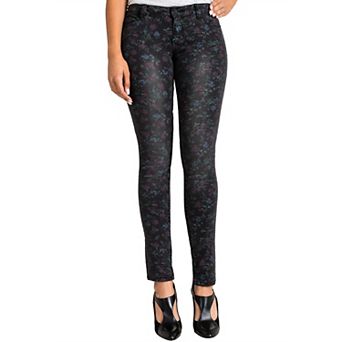 Women's Curvy Fit Stretch Denim Floral Print Mid-Rise Skinny Jeans