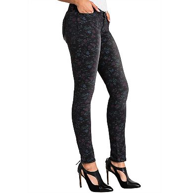 Women's Curvy Fit Stretch Denim Floral Print Mid-Rise Skinny Jeans