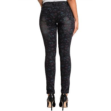 Women's Curvy Fit Stretch Denim Floral Print Mid-Rise Skinny Jeans