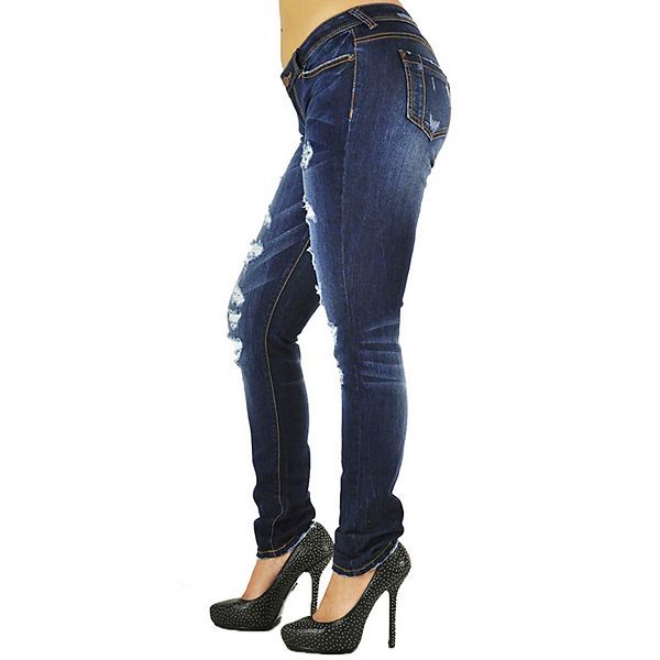 WOMENS PLUS SIZE DK BLUE Denim JEANS Skinny W/ BLACK LACE