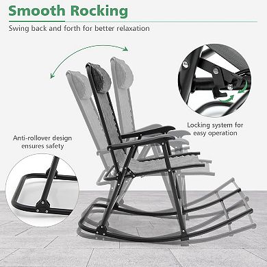 Outdoor Patio Camping Lightweight Folding Rocking Chair with Footrest
