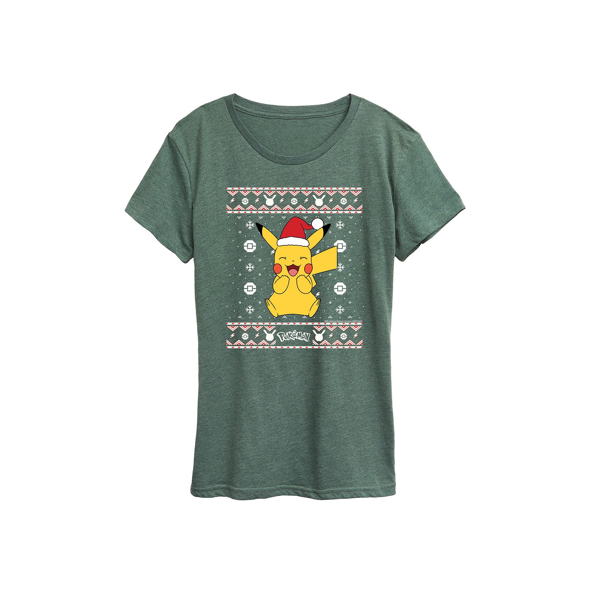 Womens Pokemon Pikachu Sweater Pattern Tee, Size: Small, Grey Green