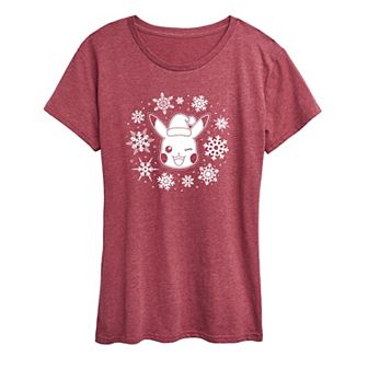 Women's Pokemon Pikachu Snowflakes Tee