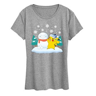 Women's Pokemon Pikachu Piplup Snowman Graphic Tee