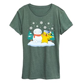 Women's Pokemon Pikachu Piplup Snowman Graphic Tee