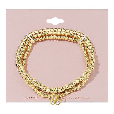 LC Lauren Conrad 3-Piece Crystal, Stone, & Floral Bracelet Set