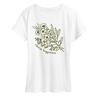 Women's Choose Happiness Flowers Graphic Tee