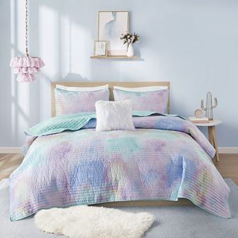 Intelligent Design Karissa Watercolor Tie Dye Printed Quilt Set with Throw Pillow