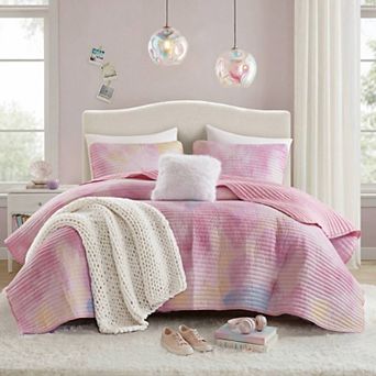 Intelligent Design Karissa Watercolor Tie Dye Printed Quilt Set with Throw Pillow