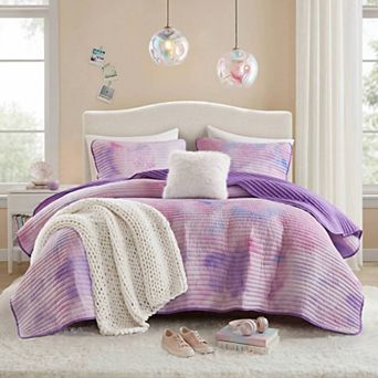 Intelligent Design Karissa Watercolor Tie Dye Printed Quilt Set with Throw Pillow