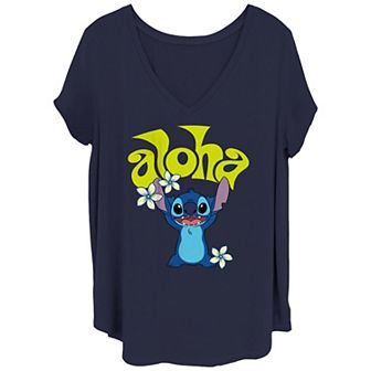 Disney's Lilo & Stitch Juniors' Happy Aloha Stitch V Neck Tee