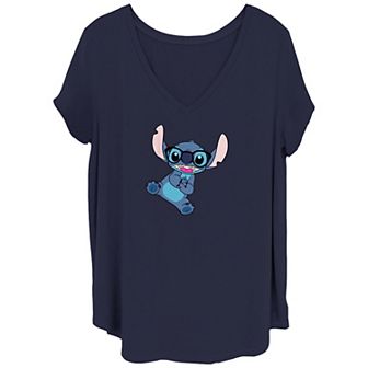 Disney's Lilo & Stitch Juniors' Glasses Stitch V Neck Tee
