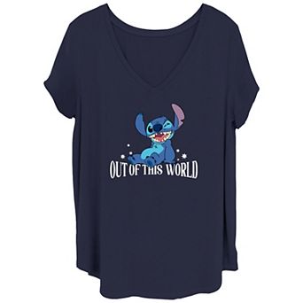 Disney's Lilo & Stitch Juniors' Out Of This World Stitch V Neck Tee