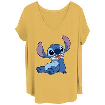 Disney's Lilo & Stitch Juniors' Happy Pose Stitch V Neck Tee