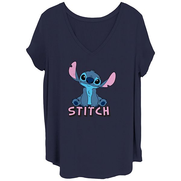 Disney's Lilo & Stitch Juniors' Hopeful Looking Stitch V Neck Tee