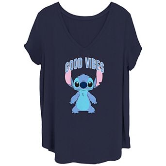 Disney's Lilo & Stitch Juniors' Good Vibes Only Stitch V Neck Tee