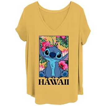 Disney's Lilo & Stitch Juniors' Floral Frame Stitch V Neck Tee