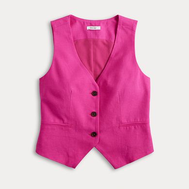 Women's Nine West V-Neck Linen-Blend Button Front Vest