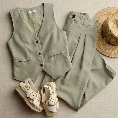 Women's Nine West V-Neck Linen-Blend Button Front Vest