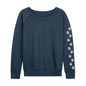Plus Size Paw Prints Sleeve French Terry Long Sleeve Tee