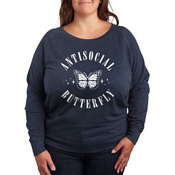 Plus Size Antisocial Butterfly French Terry Long Sleeve Tee