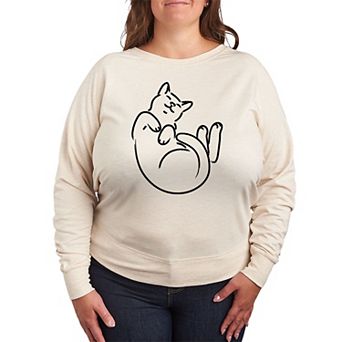 Plus Size Linework Cat French Terry Long Sleeve Tee