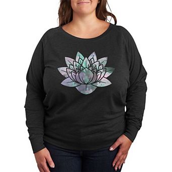Plus Size Watercolor Lotus French Terry Long Sleeve Tee