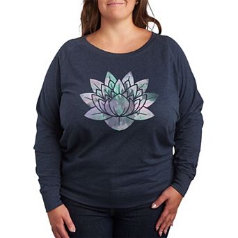 Plus Size Watercolor Lotus French Terry Long Sleeve Tee