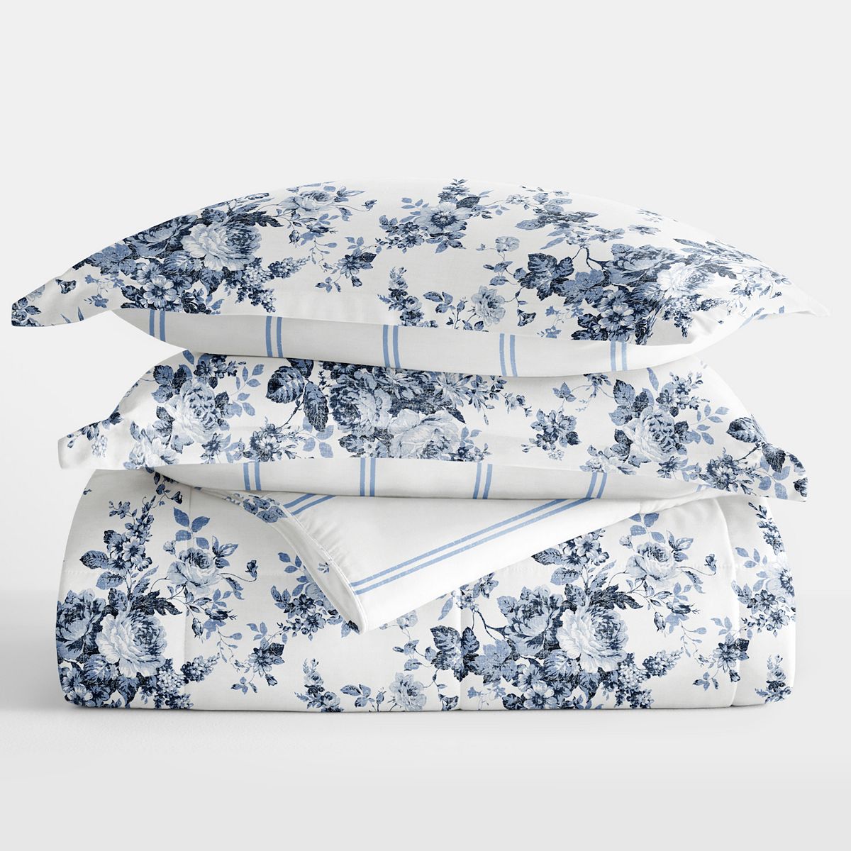 Urban Loft's Ultra Soft Patterned Reversible Comforter Set - Cabbage Rose Stripe, FULL/QUEEN