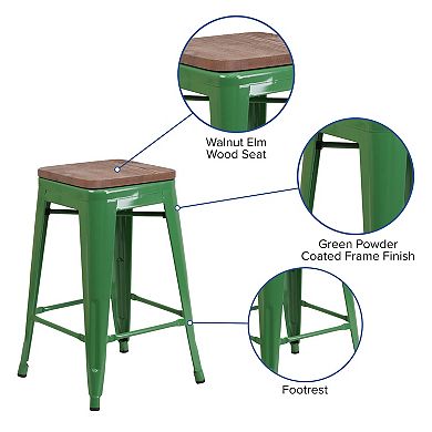 Merrick Lane Dalton Series Backless Metal Dining Stool with Wooden Seat for Indoor Use