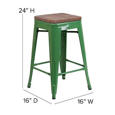 Merrick Lane Dalton Series Backless Metal Dining Stool with Wooden Seat for Indoor Use