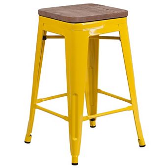 Merrick Lane Dalton Series Backless Metal Dining Stool with Wooden Seat for Indoor Use