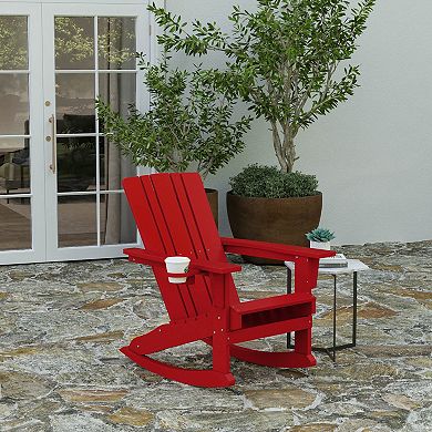 Merrick Lane Ridley HDPE Adirondack Chair with Cup Holder and Pull Out Ottoman, All-Weather HDPE Indoor/Outdoor Chair