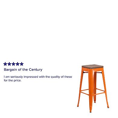 Merrick Lane Dalton Series Backless Metal Dining Stool with Wooden Seat for Indoor Use