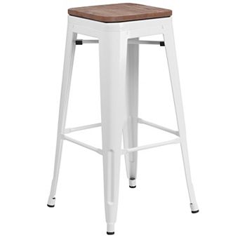 Merrick Lane Dalton Series Backless Metal Dining Stool with Wooden Seat for Indoor Use