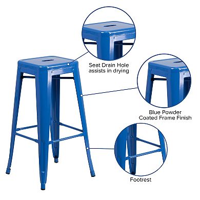 Merrick Lane Newark Series Backless Metal Stool with Square Seat for Indoor-Outdoor Use